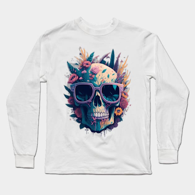 Skull Floral Long Sleeve T-Shirt by Adam Ramos OD